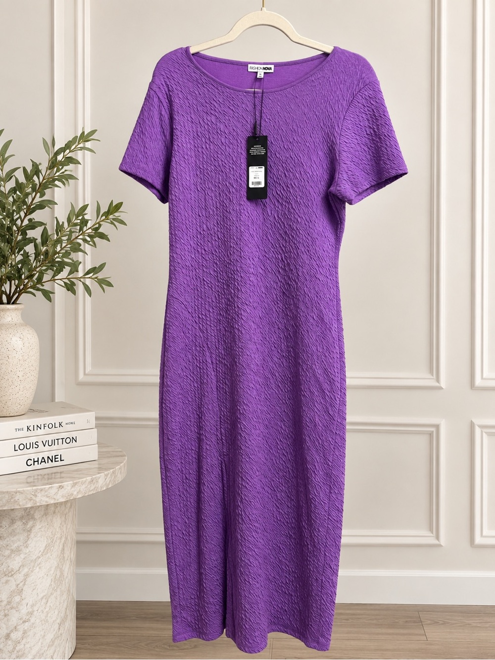 Fashion Nova Bobbie Brooks Lilac Textured Short-Sleeve Midi Dress